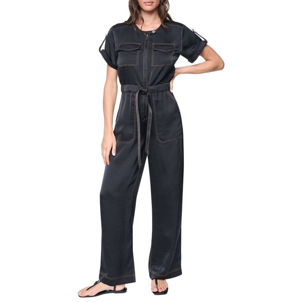 Dkny Womens  Roll Tab Contrast Jumpsuit, Black